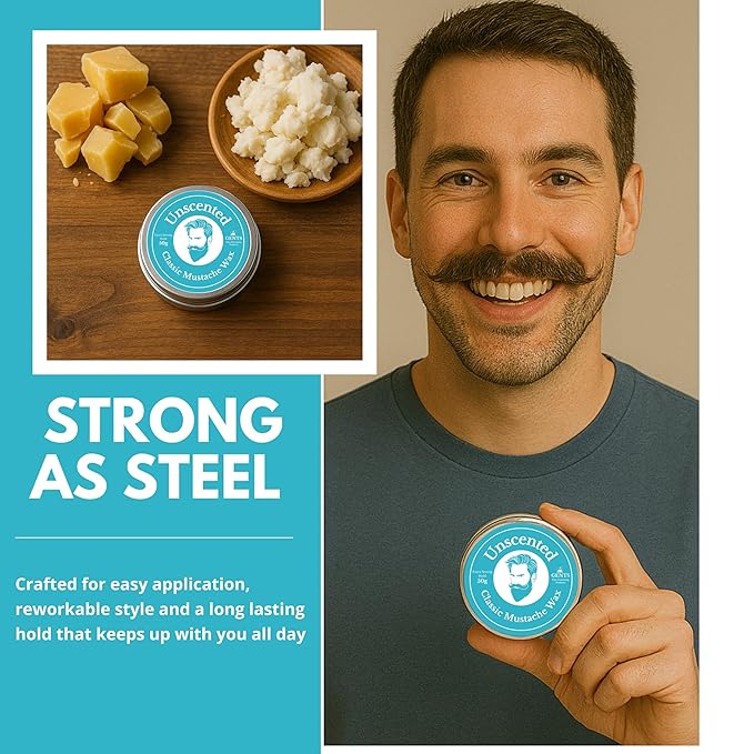 G.B.S Strong Hold Unscented Mustache Wax, Easy Application, Restyleable, long lasting hold with Styling Comb (1.7 oz) (Pack of 1, Unscented)
