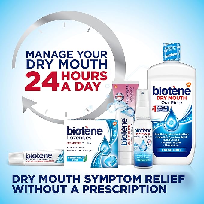 biotène Oral Rinse Mouthwash for Dry Mouth, Breath Freshener and Dry Mouth Treatment, Fresh Mint - 33.8 fl oz (Pack of 2)