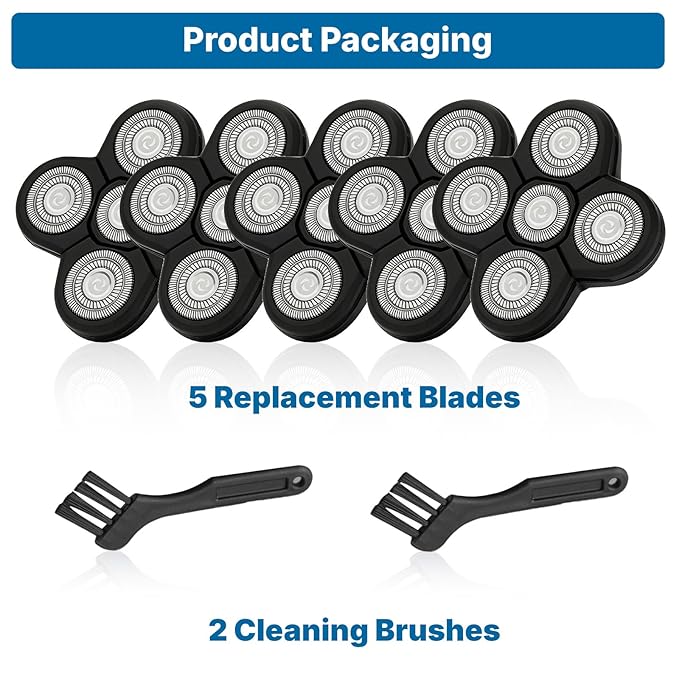 5 Replacement Heads for Universal Series Head Shaver, Waterproof Blade Electric Bald Men Freedom Grooming Waterproof Razor Refills Rotary Heads Design + 2 Cleaning Brushes for Father Husband Partner