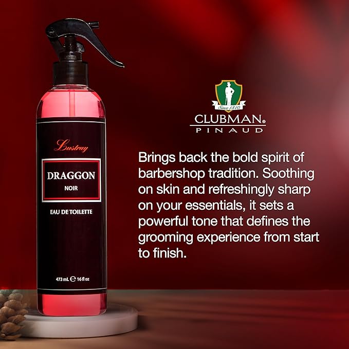 Clubman Lustray Draggon Noir Barber After Shave Spray Cologne - Eau de Toilette, Classic Aftershave Cologne, 16 fl oz