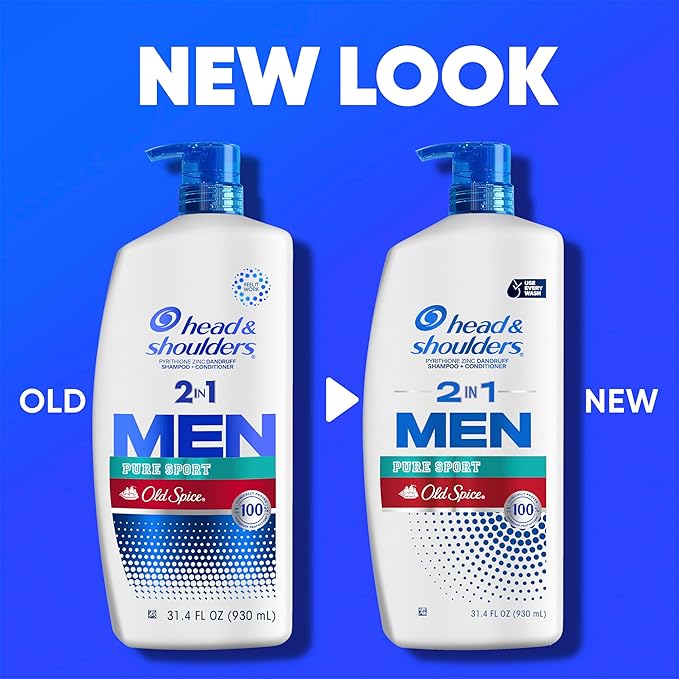 Head & Shoulders Mens Anti-Dandruff Shampoo and Conditioner with 1% Pyrithione Zinc, Old Spice Pure Sport Men's 2-in-1 Twin Pack, Shampoo for Men, 31.4 fl oz Each