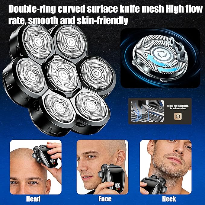 7 Head Shaver Replacement Heads for Freebird Bald Men, Head Shavers for Men,Shaver Replacement Blades for Rotary Shavers (Black/2count)