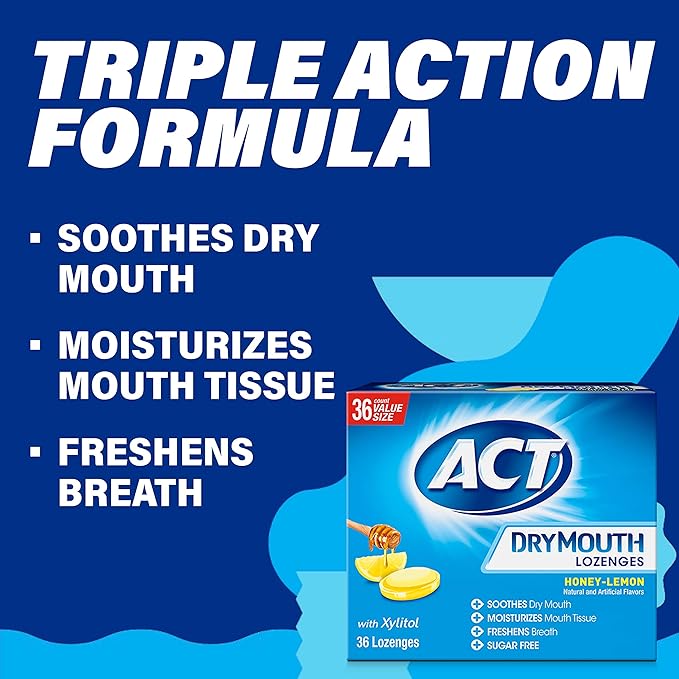 ACT Dry Mouth Lozenges with Xylitol, Sugar Free Honey-Lemon, 36 Lozenges (Pack of 3)