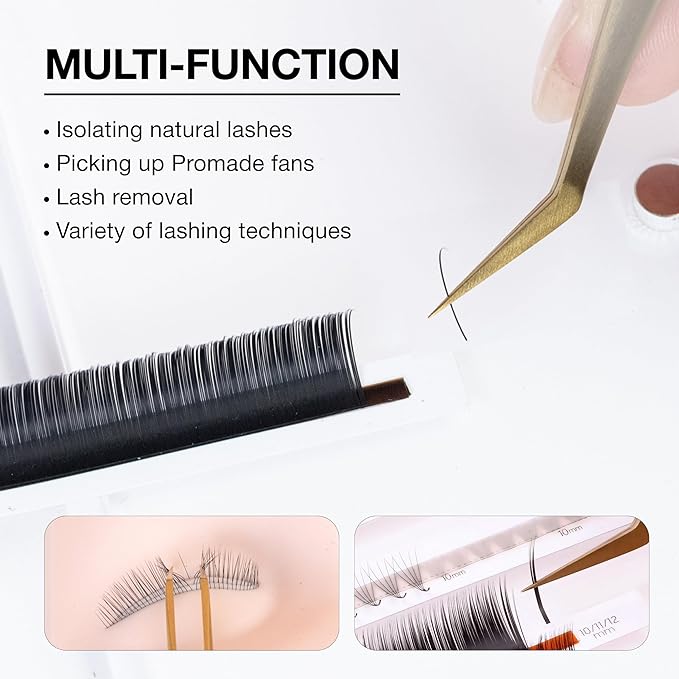 Curacoro Lash Tweezers - LashSmith 50° Long Tip Eyelash Tweezer for Isolation, Long Ultra-Firm Tip for Versatile Lashing Techniques