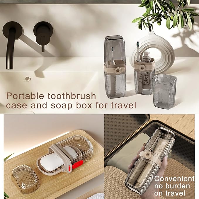 Toothbrush Travel Case and Soap Travel Case, Leakproof Soap Container with Cover, Portable Toothbrush Holder for Bathroom Storage, Camping, and Trip