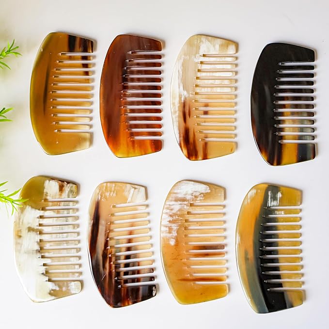 Natural Buffalo Horn Wide Tooth Comb, Ox Horn Anti Static, Buffalo Horn Wide Bone, Pocket and Travel Comb Size for Thick Curly Wavy Hair For Wet and Dry (Wide Comb)