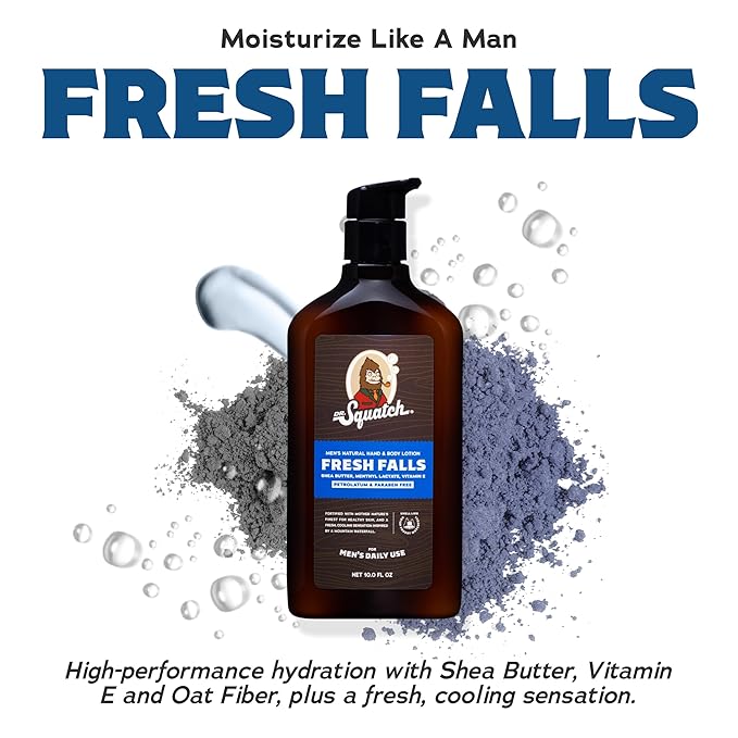 Dr. Squatch Natural Hand and Body Lotion for Men - Made with Shea Butter, Coconut Oil, Vitamin E for 24-Hr Moisturization - Cool Fresh Aloe & Fresh Falls (10 fl oz, 2-Pack)