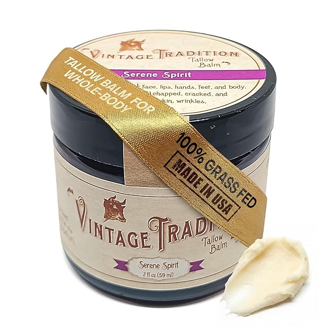 Vintage Tradition Beef Tallow All Purpose Balm - Healing, Hydrating Fragrant Forest Skin Care Salve Replaces Body Lotion, Hand Cream, More - Essential Oil, Olive Oil, and Grass-Fed Tallow, 2 fl oz.