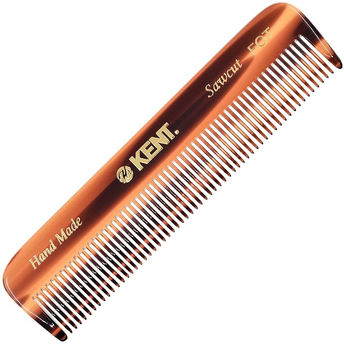 Kent FOT Handmade Fine Tooth Saw Cut Beard and Hair Comb - Pocket Travel Styling Comb for Fine or Thinning Hair, Beard Care Essential Kit