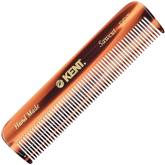 Kent FOT Tortoise Fine Tooth Comb for Men - Handmade Pocket Comb for Travel, Styling, Fine or Thinning Hair, Mustache and Beard Care Handpolished Saw-Cut Made in England