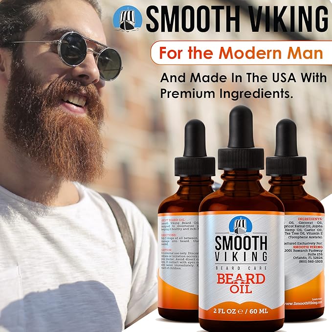Smooth Viking Beard and Mustache Oil for Men - Argan Formula for Moisturizing, Grooming, and Soothing Dry Skin (2 Oz)