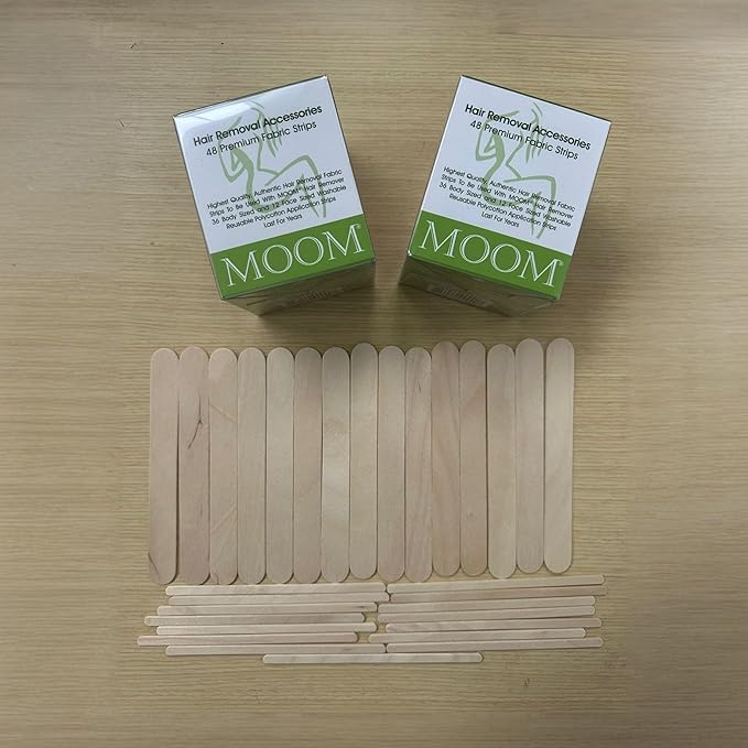 Moom Waxing Strips 96 Strips Bundle with 30 Waxing Sticks – Natural PolyCotton Hair Removal for Body, Bikini, Face & Eyebrows – Reusable, Gentle, Max Grip for Smooth Skin