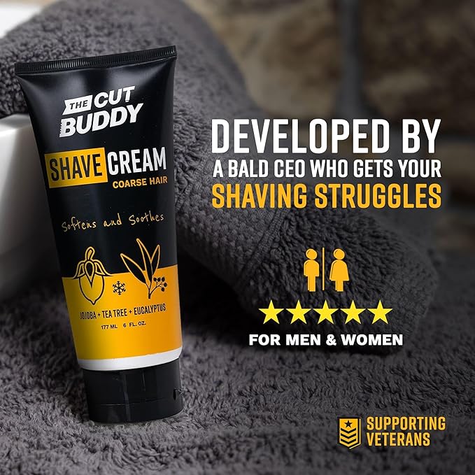 The Cut Buddy Foaming Shave Cream for Men & Women, Softens & Soothes Coarse Hair - 6 fluid ounces, White
