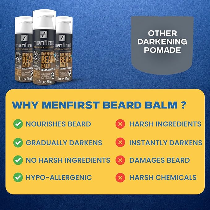 MENFIRST Darkening Beard Balm for Men with Sensitive Skin – Gray & White Hair Reducing Leave-In Conditioner with Keratin, Collagen & Vit. E – Light Shades – 1 Fl Oz (Pack of 1)