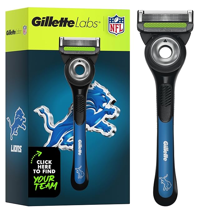 Gillette Labs Special NFL Lions Edition Shaving Razor for Men - 1 Handle, 1 Razor Blade Refill, Perfect for Game Day Grooming, GilletteLabs with Exfoliating Bar