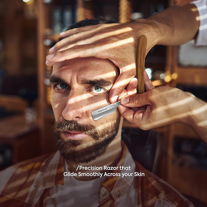 Markhor® Straight Razors for Men with 100 Single Edge Razor Blades | Rose Wood Polish Barber Straight Razor | Straight Edge Razor | Barber Razor Blade | Navajas Para Barbero