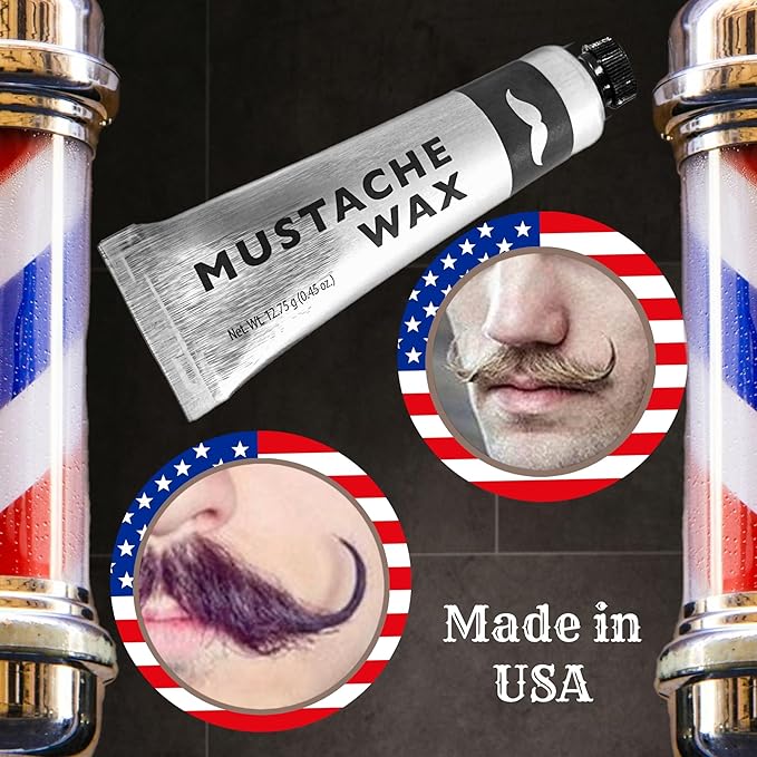 ALAZCO 3 Tubes Mustache Styling Wax Strong Hold Water Based Wax for Men Stache Beard Sideburns Eyebrows Grooming Touch-up All Hair Color Types Dries Clear - Travel TSA Approved - MADE IN USA