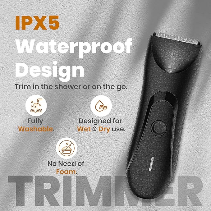 Next Gen Premium Body & Pubic Hair Trimmer – Waterproof Electric Ball Shaver & Groin Hair Clipper with Ceramic Blades – Rechargeable Wet/Dry Trimmer for Men & Women, Chest, Legs, Bikini