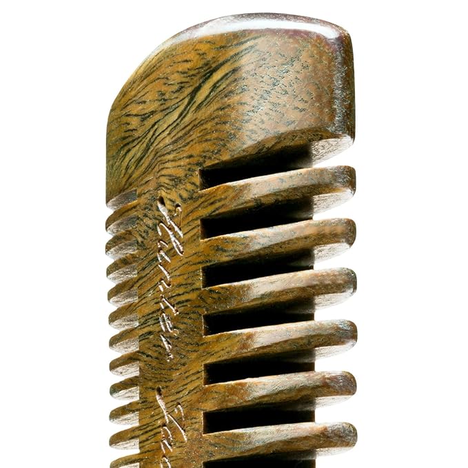 Sandalwood Beard Comb for Men - Handmade Premium Wooden Beard & Mustache Comb - Fine & Wide Tooth - Travel Pocket Size - Beard Grooming Kit for Men in PU Leather Case by Hunter Jack
