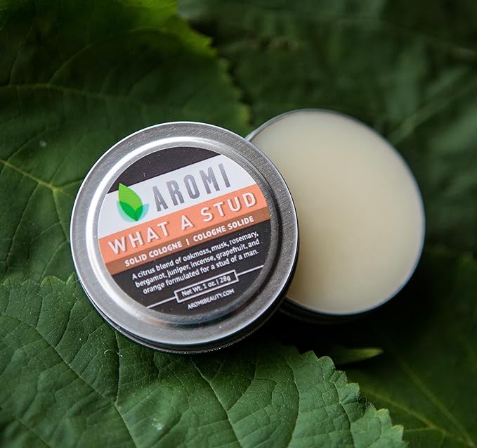 Aromi Solid Cologne | Fresh, Light Scent for Men, Oakmoss, Musk, Rosemary Fragrance,Father's Day Gift, Travel, Alcohol-free, Vegan (What a Stud)