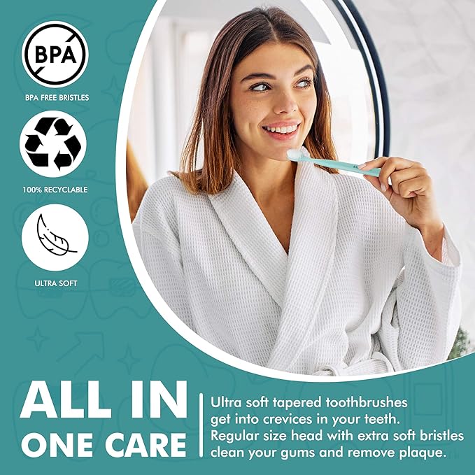 [KENT] CLASSIC Medium Head Extra Soft Toothbrush, Sensitive Teeth & Gums for Adults & Teens - (Set of 6)