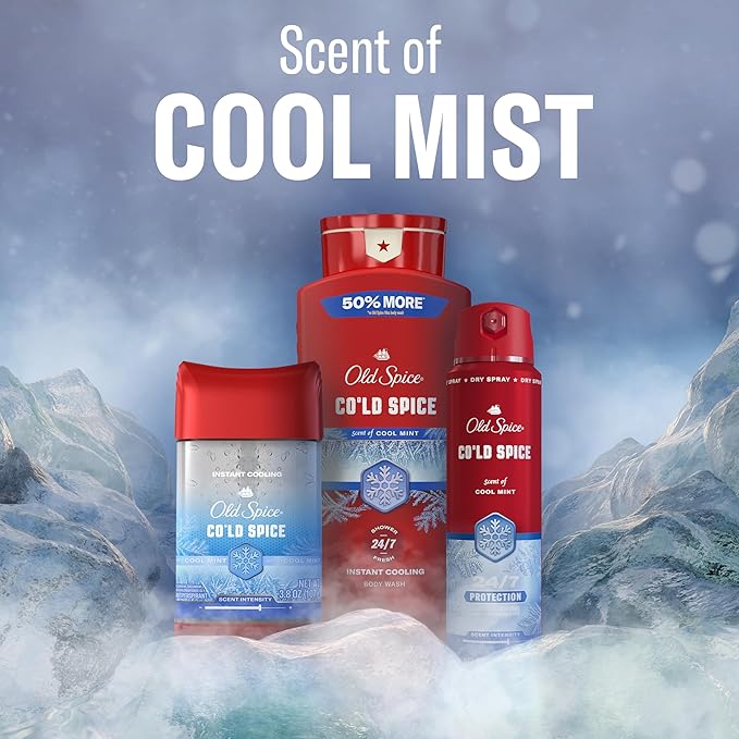 Old Spice Body Wash for Men, 24/7 Shower Fresh & Clean with Daily Use, Lasting Signature Scent, Refreshing Lather, Moisturizing Formula, Cold Spice with Cool Mint Scent, 24 oz