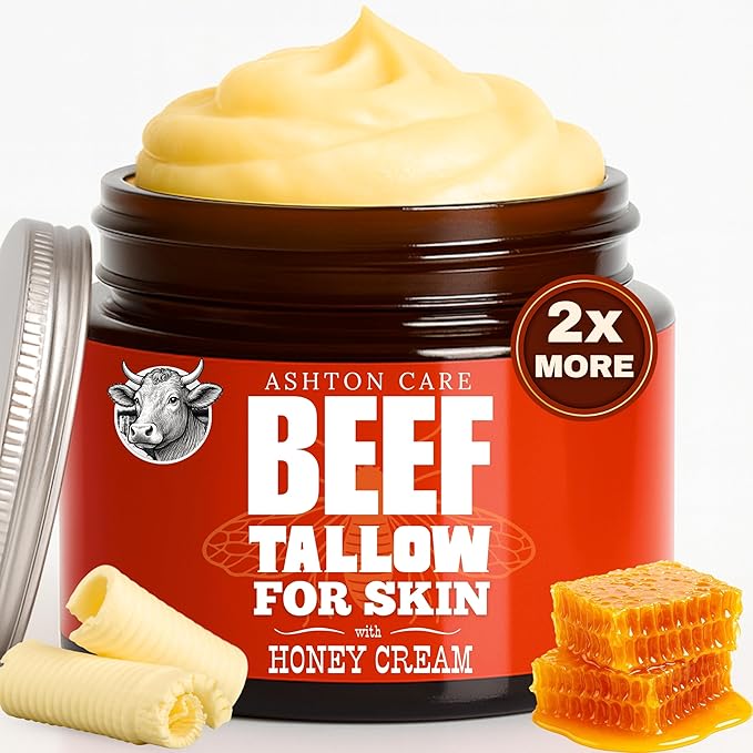 Beef Tallow for Skin and Face Moisturizer Cream – Grass-Fed Beef Tallow + Glycerin with Honey & Citrus Notes | Natural Hydrating Face & Body Cream for Smooth, Soft & Healthy-Looking Skin | 4.23 oz