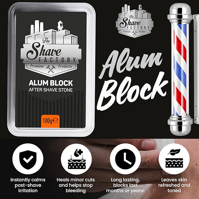The Shave Factory Alum Block Aftershave Solution for Shaving Razor Burn Relief in Plastic Case 3.53 oz. 100gr.