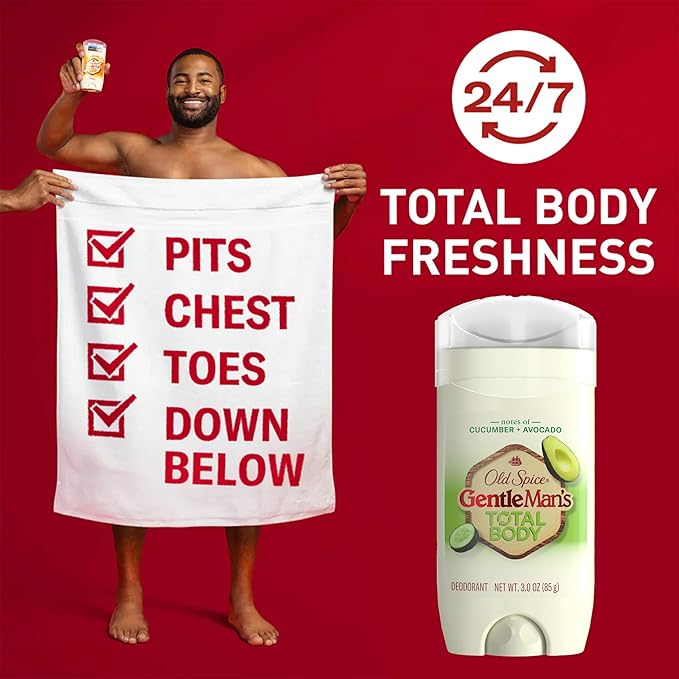 Old Spice Whole Body Deodorant Stick for Men, 3 Pack, Aluminum Free, Cucumber + Avocado Scent, 24/7 Odor Protection, Dermatologist Tested, Gentle on Skin, Safe to Use All Over, 3.0 oz