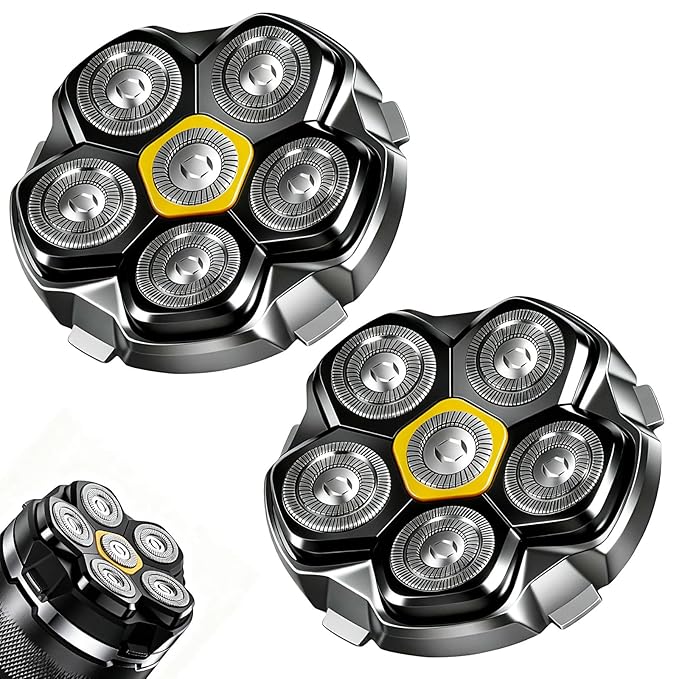 Magnetic 6 Head Shaver Replacement Heads for 6D Magnetic Electric Shaver Razor Universal Shaver Replacement Head for Bald Men and Face (Black(2PACK))
