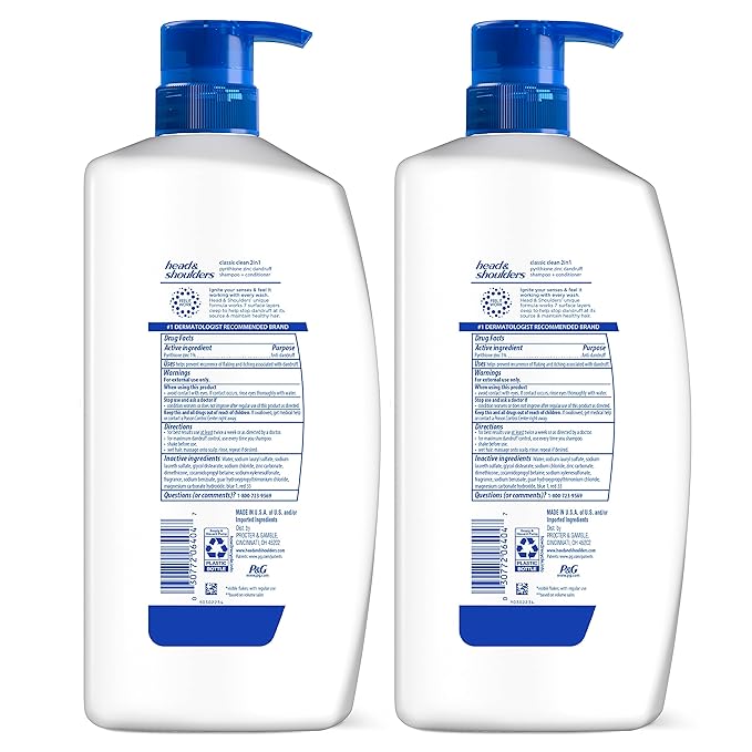 Head & Shoulders Anti-Dandruff Shampoo and Conditioner with 1% Pyrithione Zinc, Classic Clean 2-in-1 Twin Pack, Fresh Scent, Flake Control, Scalp Care, Color-Safe, 32.1 fl oz Each