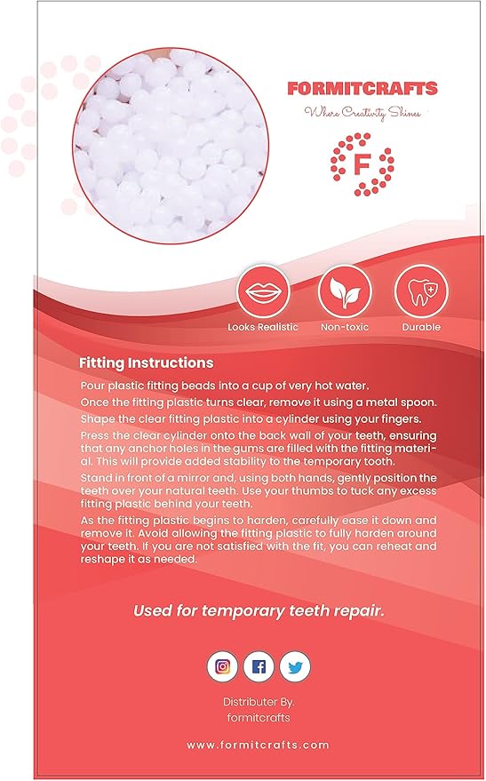 Formit Crafts - Thermoplastic Beads for Teeth Repair - DIY Tooth Filling - Made in E.U. - Moldable Thermal Beads - Realistic and Durable - Pack of 4 (20 Grams Each)