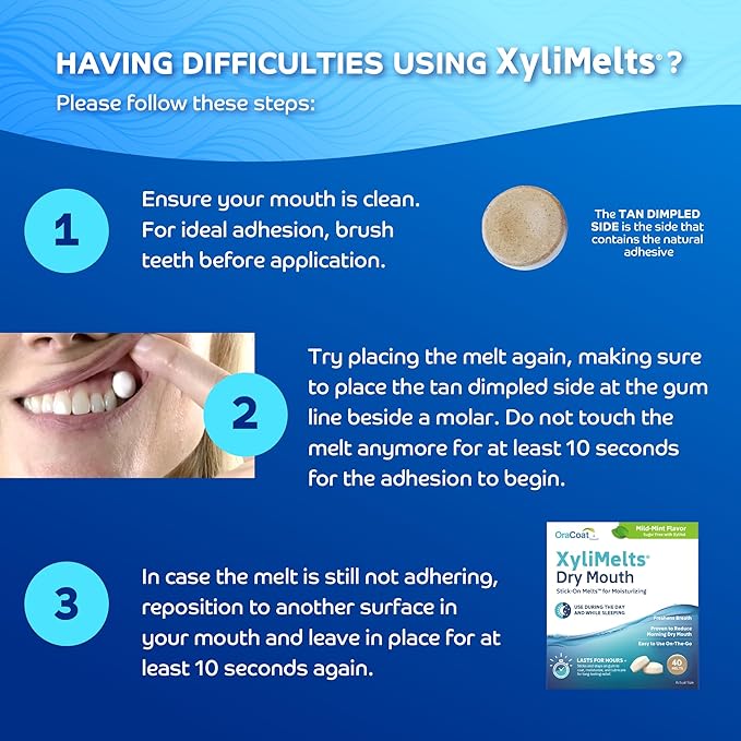 Oracoat XyliMelts for Dry Mouth Night Time or Day - Moisturizing Dry Mouth Adhering Discs, Sugar Free with Xylitol, 40 Count - Pack of 4, Mild Mint Flavor, 8-Hour Relief