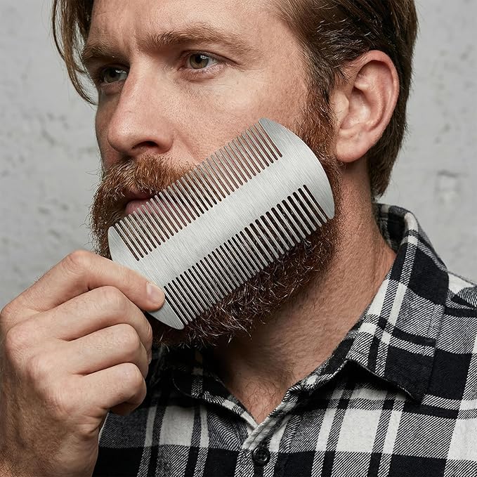 Mabor 2PCS Stainless Steel Comb, Metal Beard & Hair Comb for Men - Credit Card Size Pocket Combs for Travel, Grooming