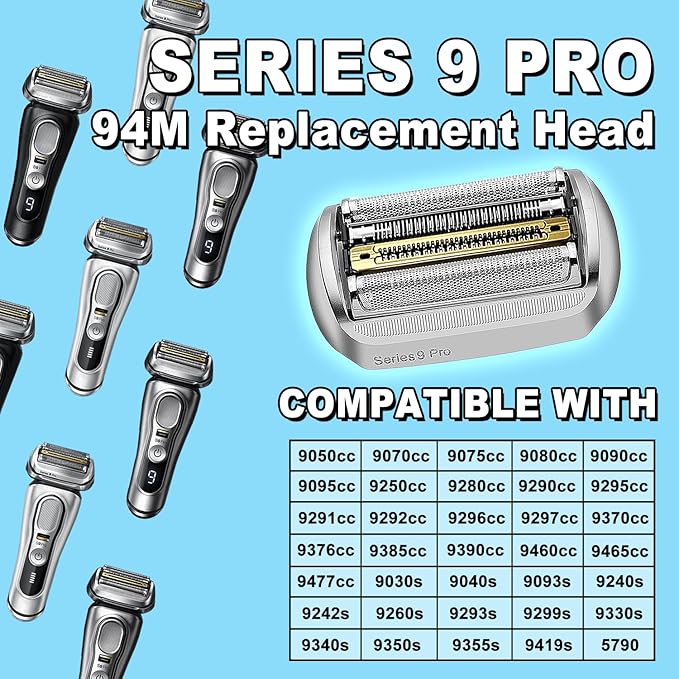 94M Series 9 Pro Electric Replacement Shaver Head Accessories Series 9 Pro Electric Shaver Compatible with Braun Series 9 9290cc, 9291cc, 9370cc, 9376cc, 9293s, 9260s, 9295cc, 9385cc,(Upgraded ver.)