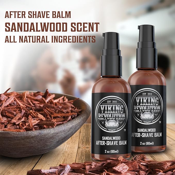 Viking Revolution Luxury After-Shave Balm for Men - Soothes and Moisturizes Face After Shaving - Eliminates Razor Burn for A Silky Smooth Finish - Sandalwood Scent (Pack of 2)