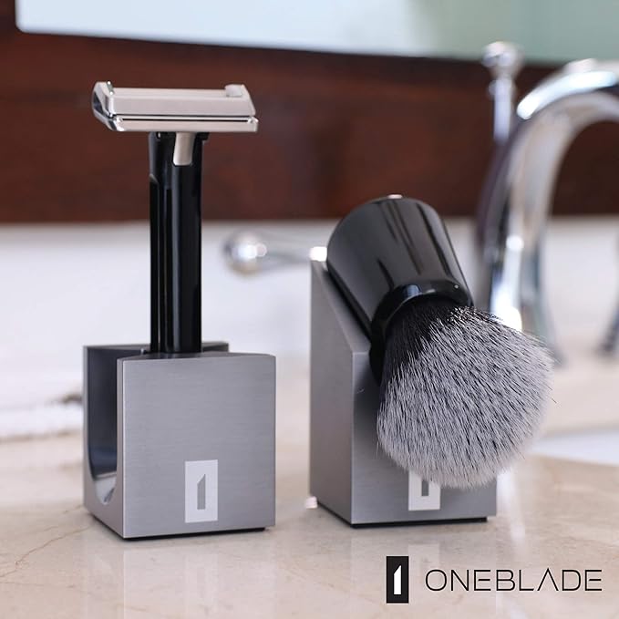 OneBlade Vertical Shaving Brush Stand (Silver) Heavy Duty 6063 Aluminum, Double Anodized Finish, Hygienic Shaving Brush Storage - Weight 9.8 oz / 278 grams