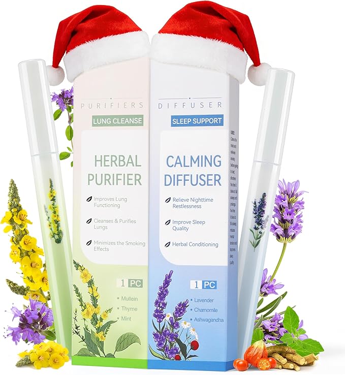 Herbal Diffuser Pen, 2 Pack Mullein & Melatonin Diffuser Pen, Night & Day Relax Duo Set for Fresh Breath & Calm Sleep Support, Total 1200 Uses