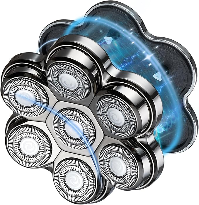 Magnetic Head Shaver Replacement Heads 7 Double Ring Waterproof Rotary Razor Blades for Bald Men Compatible with Freebird wyklaus shpavver (Silver)