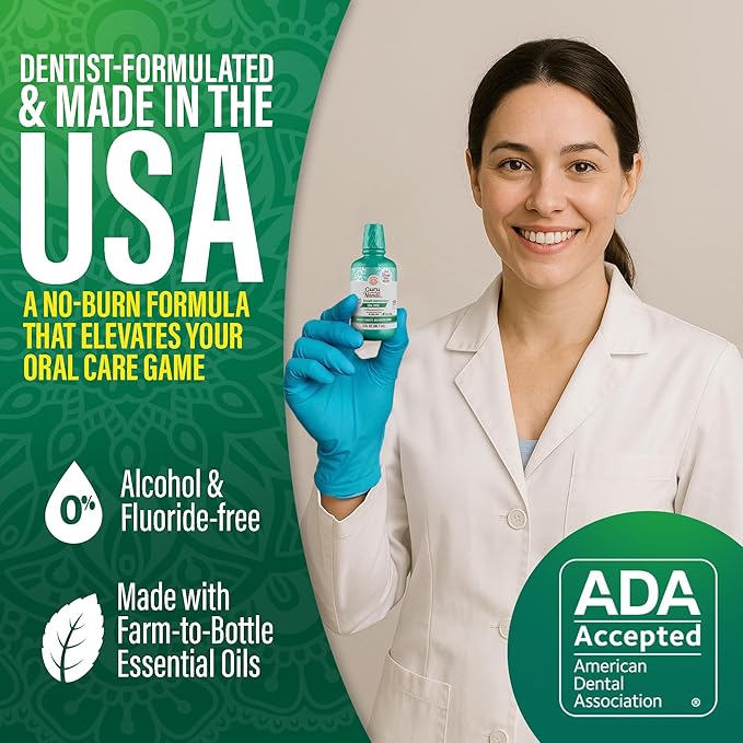 GuruNanda Fresh Breath Mouthwash, ADA-Accepted, Alcohol & Fluoride-Free, Sodium Chlorite, Essential Oils & Vitamins, 12-Hrs Fresh Breath, Wild Mint, 3 oz (Pack of 2)