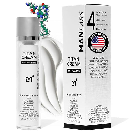 Titan Anti-Aging Mens Face Cream – Mens Face Moisturizer – For Men, Face Lotion – Men, Skin Care – Tighten, Tone, Revitalize – Ceramides, Vitamin C & E, Squalane – All Skin Types – Unscented