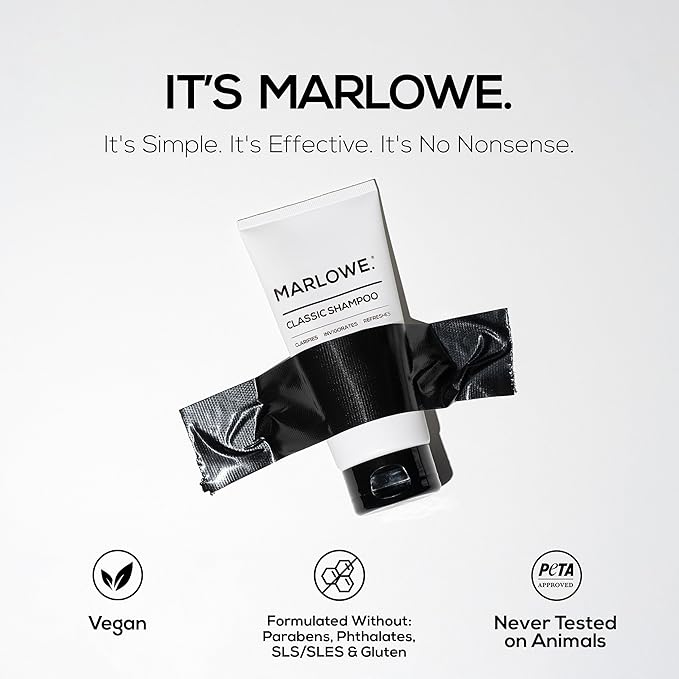 MARLOWE. No.172 Classic Mens Shampoo, Clarifies, Invigorates and Refreshes Hair with Moisturizing Argan Oil & Coconut Oil, All Hair Types, Paraben & Phthalate Free, 8 Fl Oz