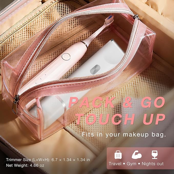 Bikini Trimmer for Women, Dual-Ended Electric Razor Personal Shaver for Bikini Line & Pubic Hair, Waterproof USB-C Rechargeable Body & Face Trimmer for Underarms & Legs (Pearl White)