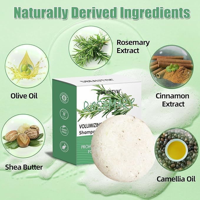 2 Pack Rosemary Hair Shampoo Bar,Deep Cleansing for Scalp Hair Loss Shampoo Soap,Organic Hair Oil Control,Solid Shampoo for Hair Growth, Refreshing and Hydrating Soap for Stocking Stuffers Women Gifts