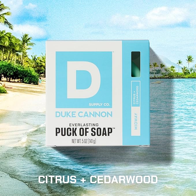 Duke Cannon Supply Co. Bar Soap Puck Bundle - Men's Natural Rounded Bar Soap with Masculine Scents - Disc-Shaped Mens Soap - All Skin Types - Hydrating - Buck Moon & Midway, 5 oz (4 Pack)