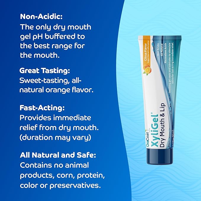 OraCoat XyliGel, Dry Mouth Gel, Soothing Citrus Oral Gel with Xylitol, Lip Moisturizer for Very Dry Lips, Lip Hydration, Sugar-Free Relief, 1.7 Fl Oz, 1 Pack.