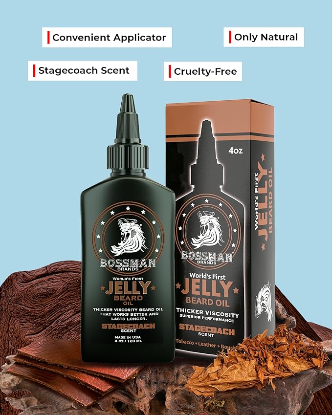 Bossman Jelly Beard Oil for Men 3 Pack (12 oz in Total, Stagecoach Scent) – Softens, Moisturizes & Conditions with Natural Ingredients