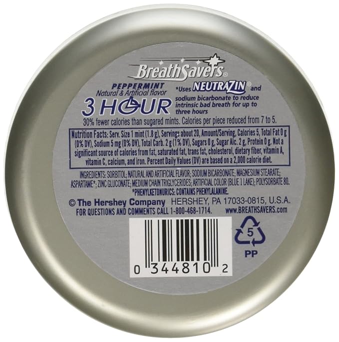 Hershey Breath Savers 3-Hour Peppermint - 1.1 Oz, 8 ea