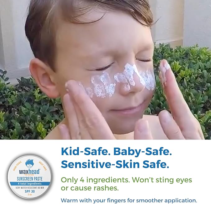 Waxhead Zinc Oxide SPF 30 Face & Nose - Mineral Sunscreen, Reef Safe Sunscreen Travel Size, Biodegradable Coral Friendly Paste, Kids Adult Sensitive Skin, Water Resistant 80 Min, 2oz