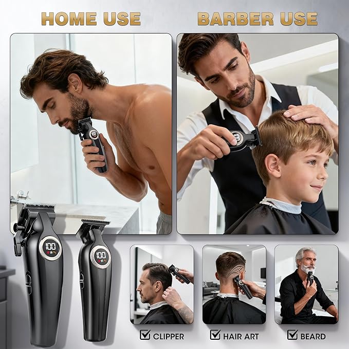 Karrte Professional Hair Clippers for Men，Barber Clippers and Trimmers Set，Electric Cordless Beards Trimmer with LED Display，Barber Kit and Grooming Set, Christmas Gift for Men